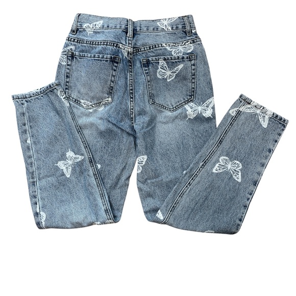 PacSun High Rise Blue Jeans with White Butterfly Design - Picture 2 of 3